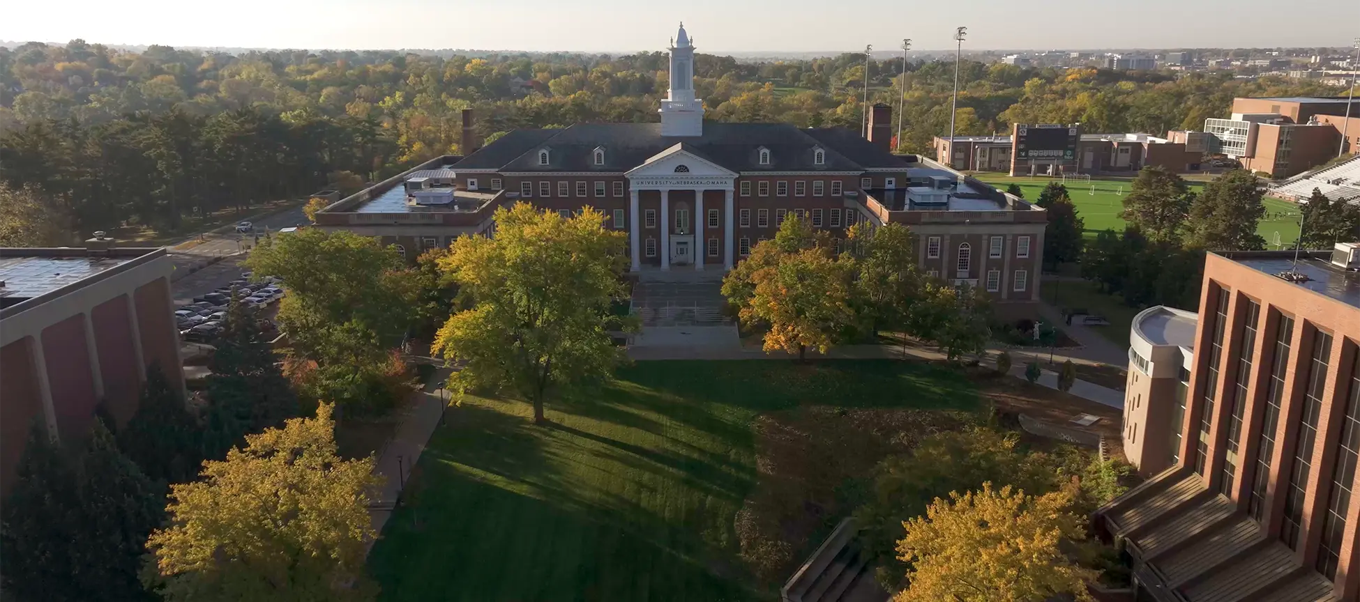 aerial view of UNO campus
