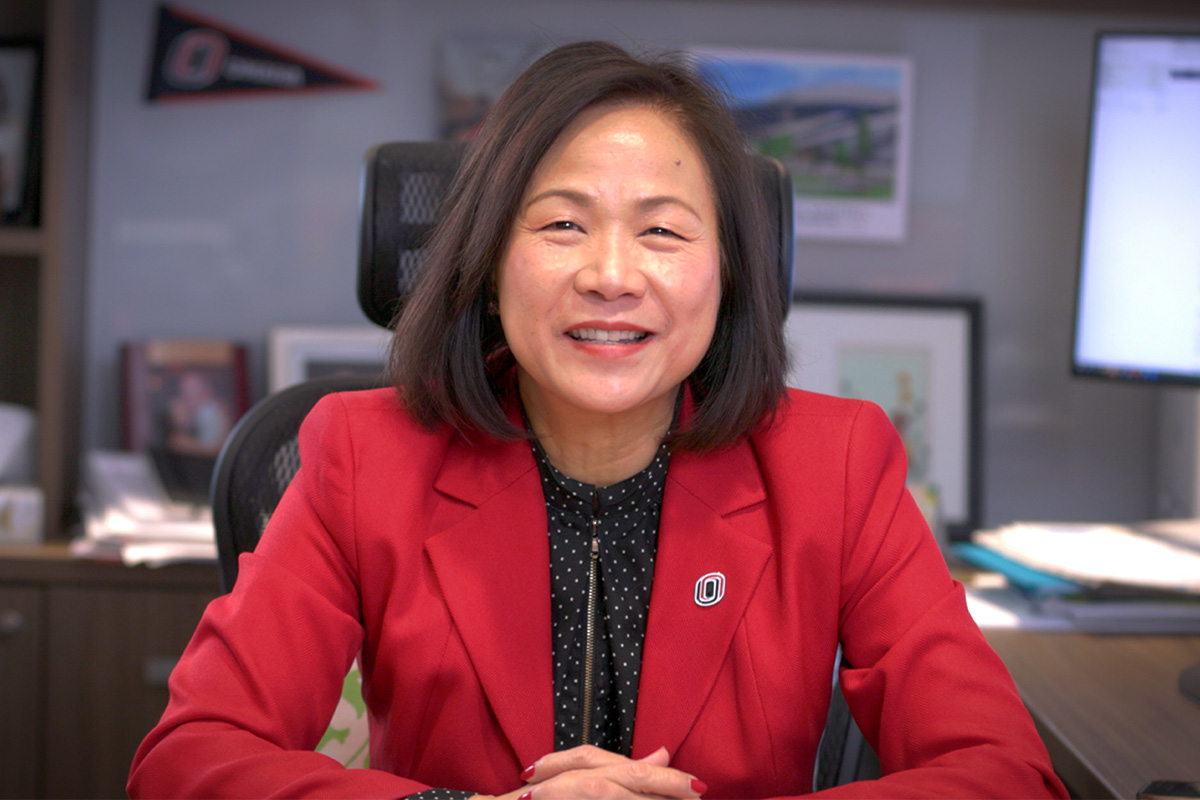 A still image of the Chancellor speaking during her Holiday Message video.