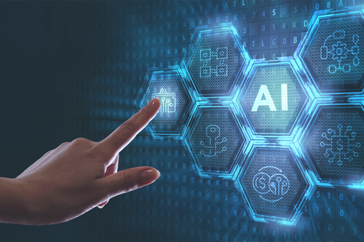 AI written as text with finger pointing to a button on the graphic