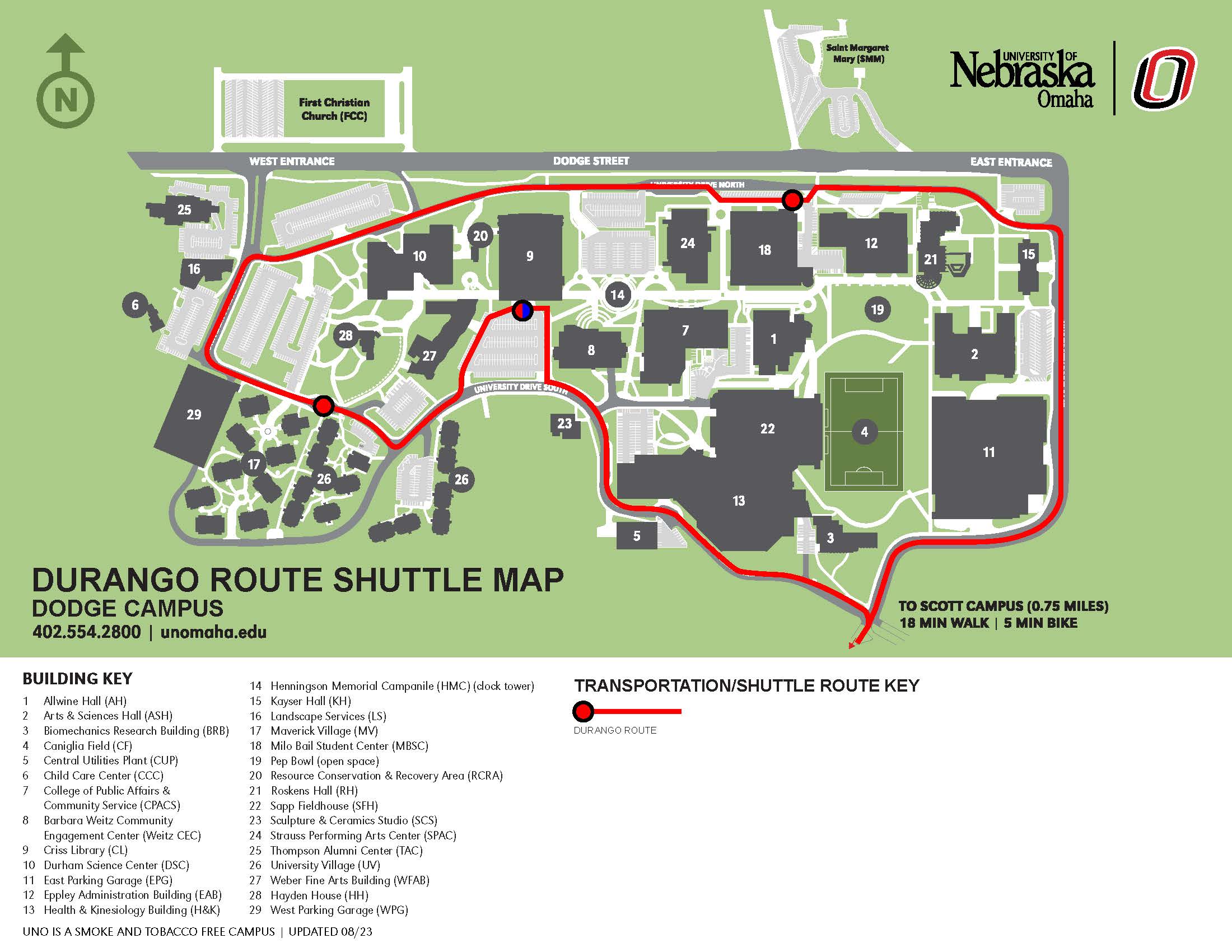 Map of Durango shuttle route.