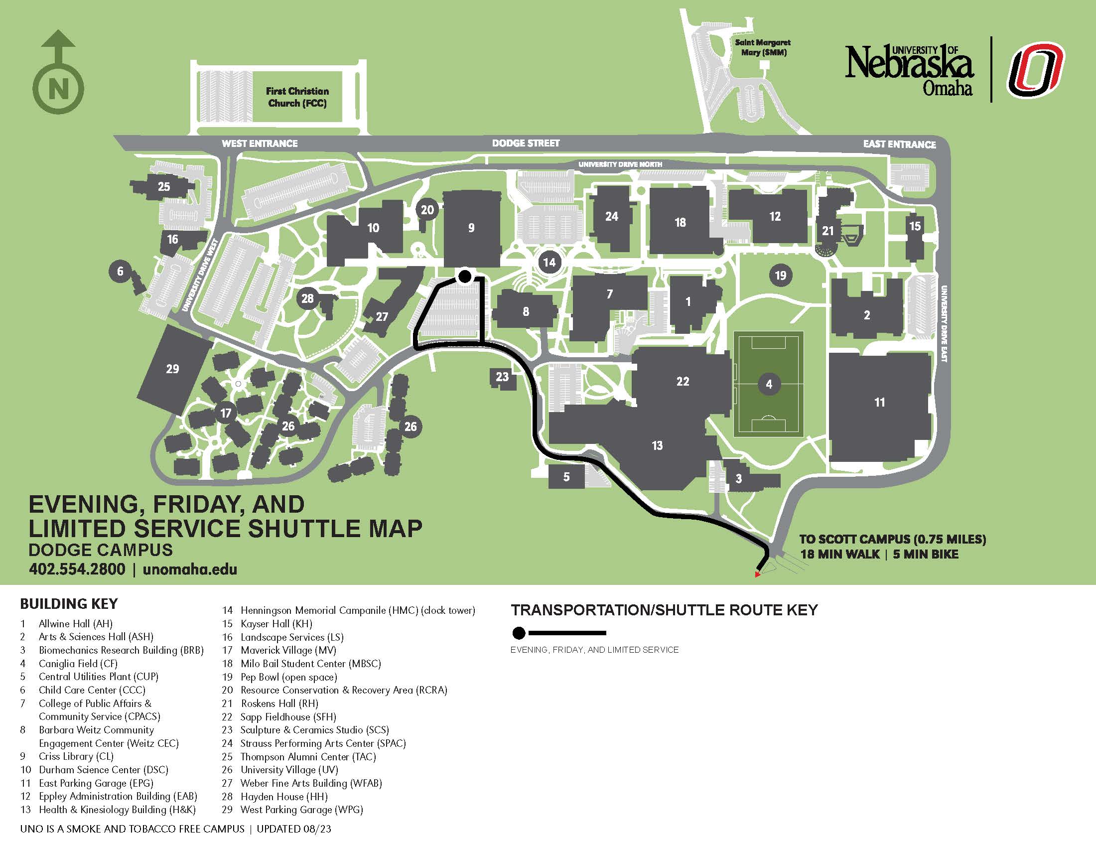 Map of Evening Shuttle Service.