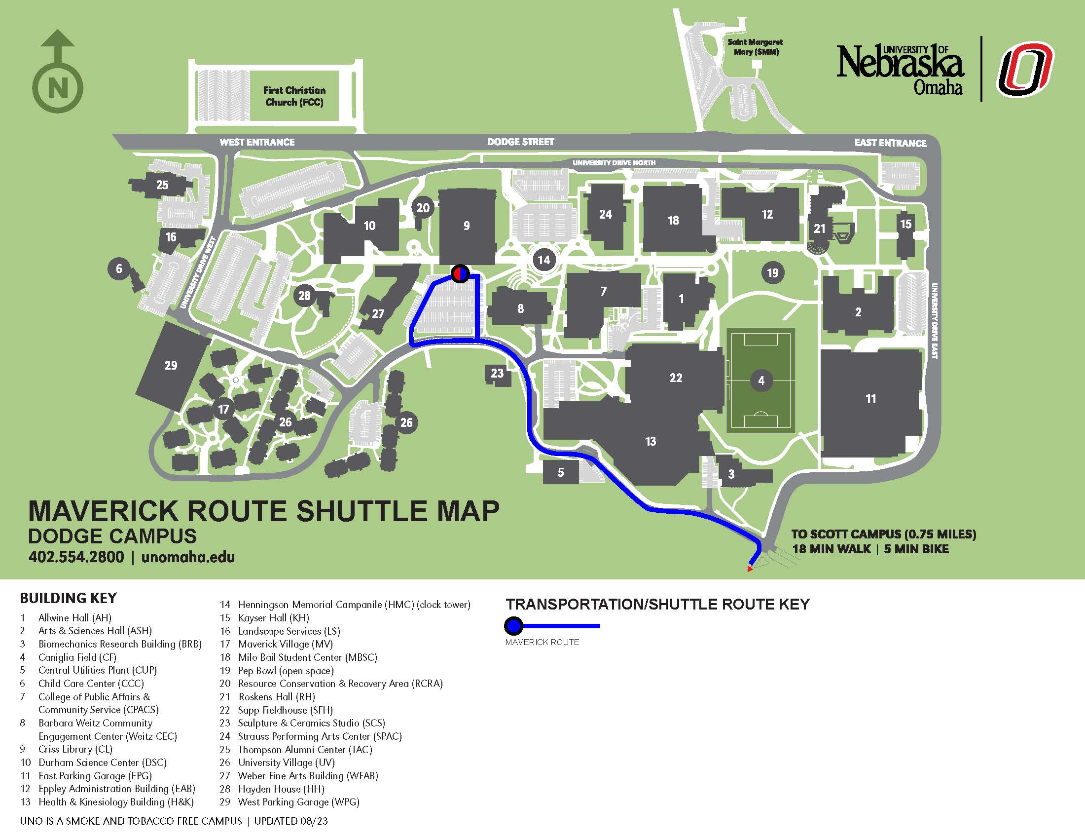 Map of Maverick shuttle route.