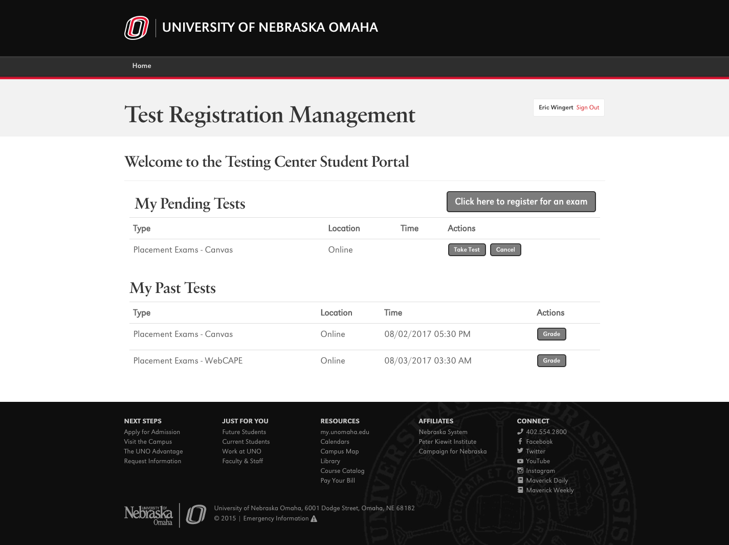 screen shot of student portal in mavlink