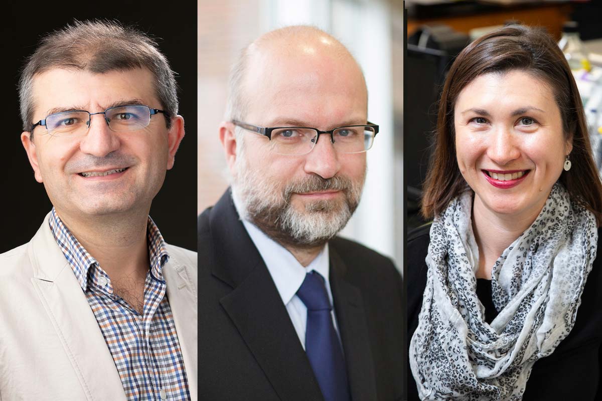 A cropped set of photos of Ramazan Kilinc, Nick Stergiou, and Christine Cutcache