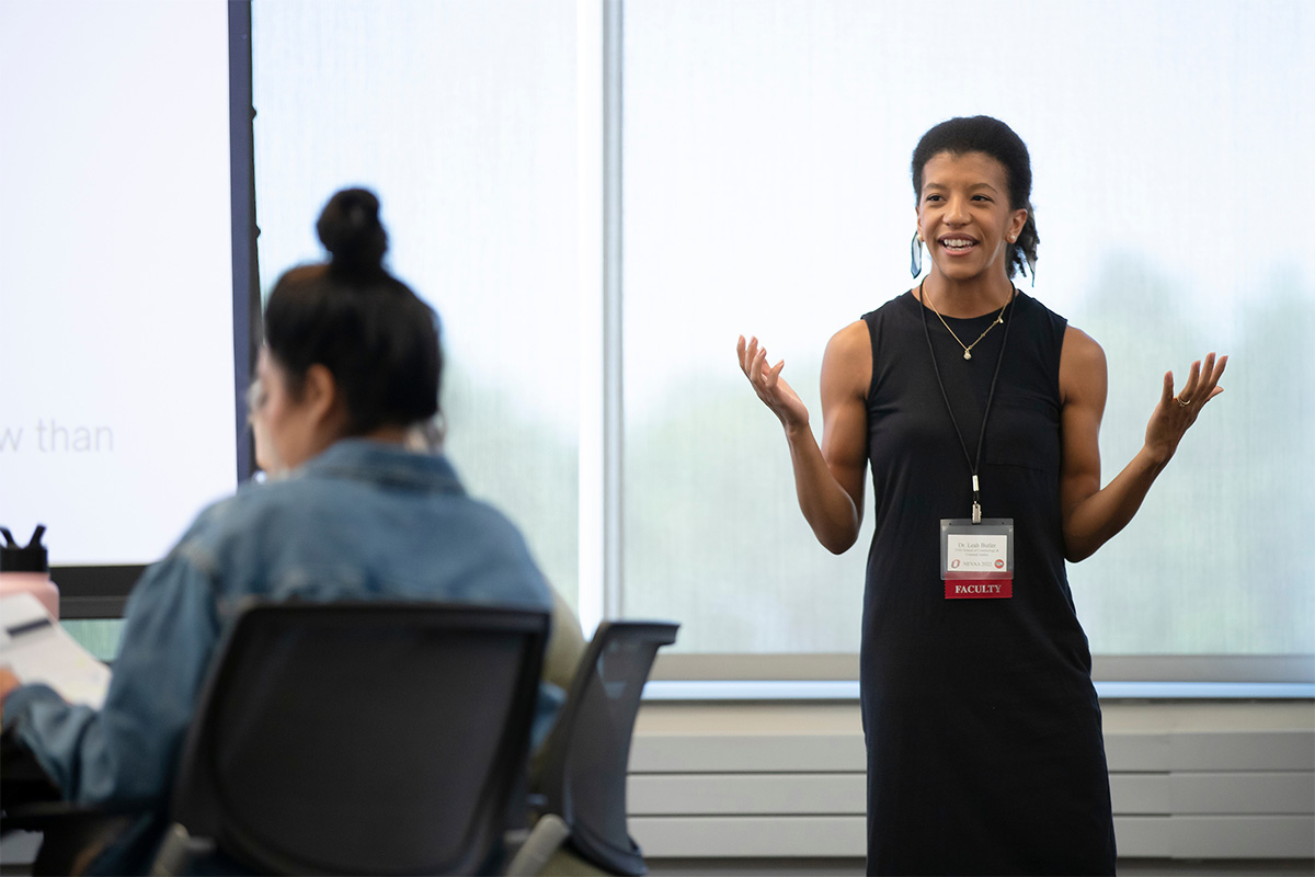  Leah Butler, Ph.D., assistant professor in UNO's School of Criminology and Criminal Justice, led a session on stalking behavior, how technology is used to facilitate stalking, and legal and support options available to stalking victims.