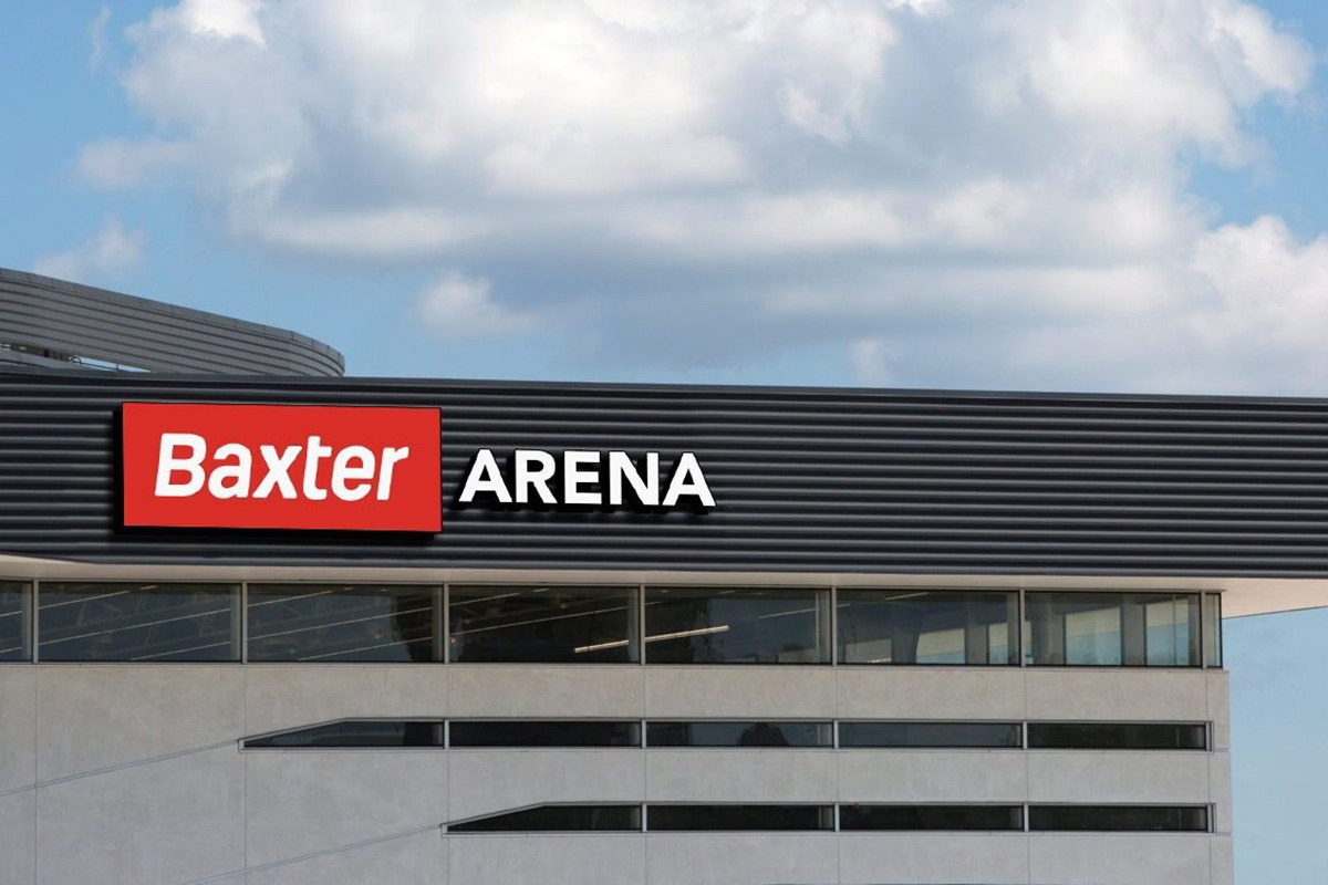 A mockup for new exterior signage at the University of Nebraska at Omaha’s Baxter Arena.