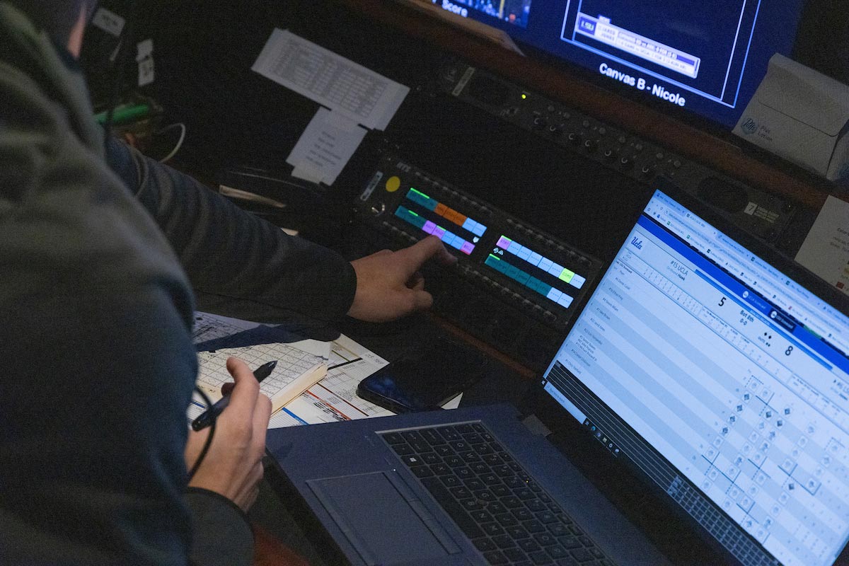 UNO students and faculty explore ESPN's production trucks during the Men's College World Series, learning about the technology and teamwork behind live sports broadcasts. Photo: Jeremy Chretien, Office of Strategic Marketing and Communication.