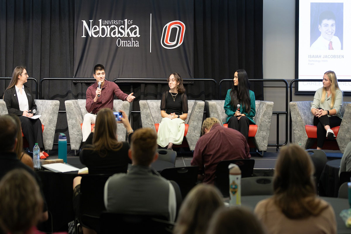 The student panel at the symposium.