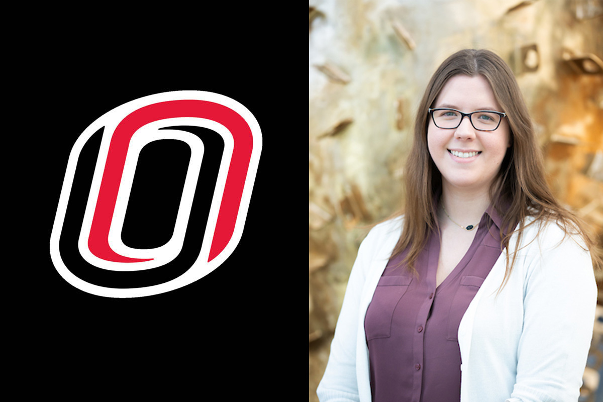 A composite image of the campus icon on the left, and Katelyn Bollich on the right.