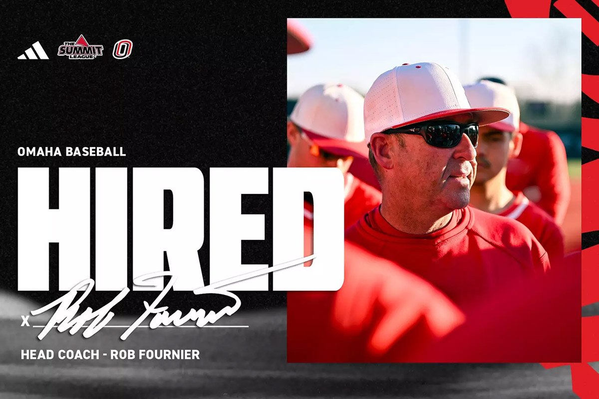 Graphic announcing Rob Fournier as Omaha Baseball's new head coach.