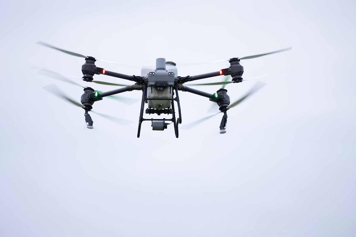 A drone mid-flight. 