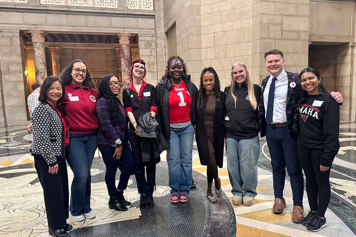 UNO’s I Love NU Day delegation in the Nebraska State Capitol rotunda.  