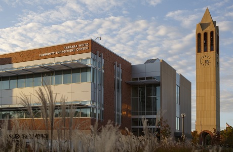Barbara Weitz Community Engagement Center building and UNO's Bell Tower