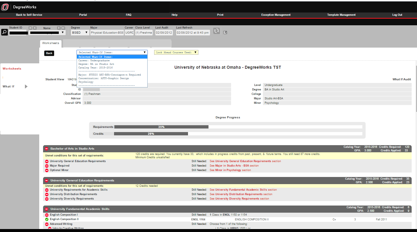 degree works audit what if screenshot