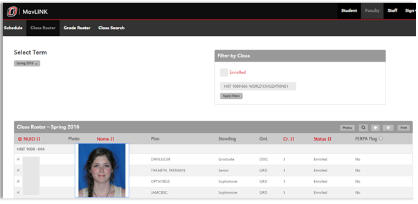 class roster example with student picture