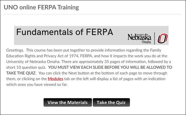 FERPA Training page screenshot