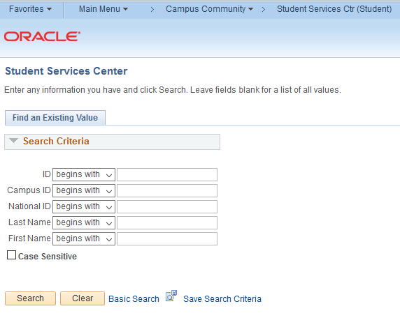 peoplesoft student center screenshot