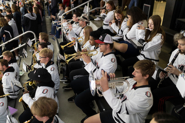Omaha Pep Band playing at hockey game,
