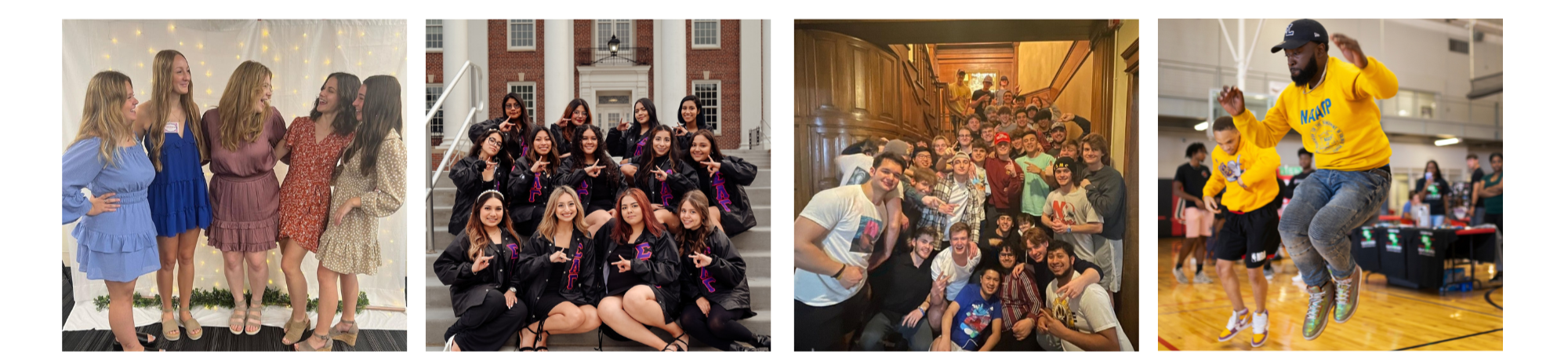 A set of photos of different groups of Greek members and their friends