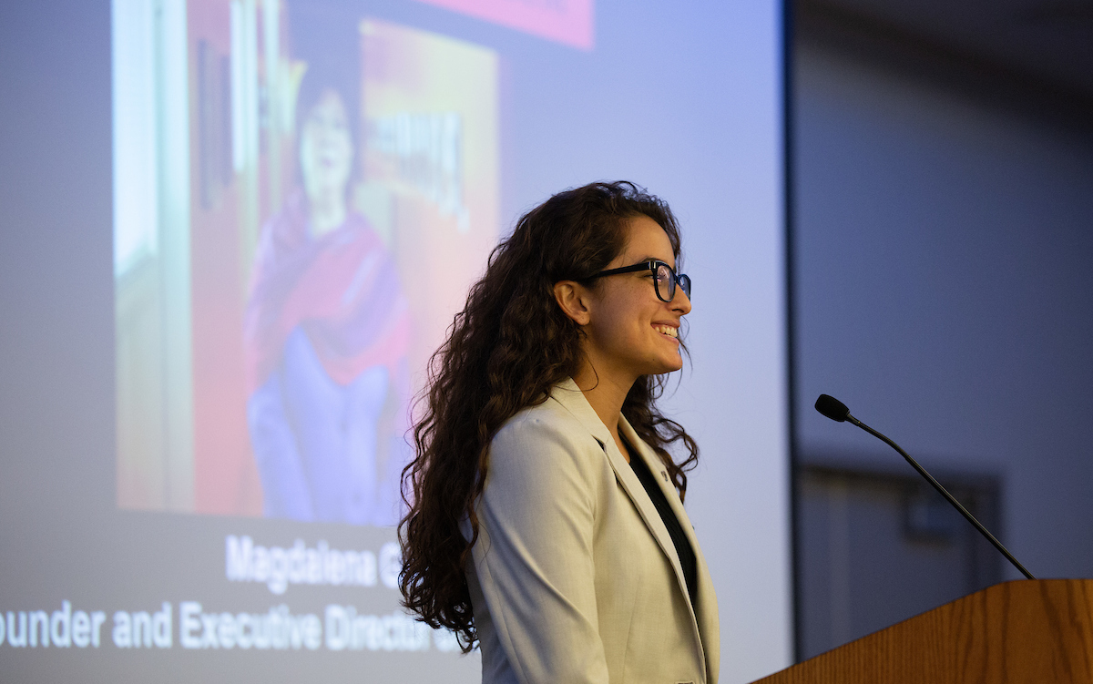A member of Student Government speaking at the Hispanic Heritage Awards